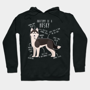 Black and White Siberian Husky Dog Anatomy Hoodie